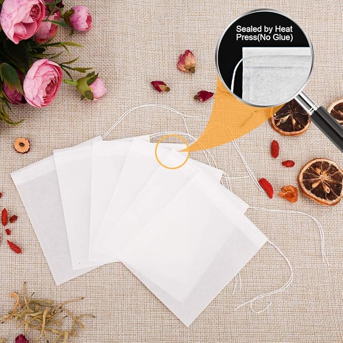 100PCS Tea Filter Bags, Disposable Tea Bags for Loose Leaf Tea, Drawstring Empty Tea Infuser, BetyBedy Tea Steeper, Natural Wood Pulp Paper Material, 1-Cup Capacity（3.15 x 3.94 inch）