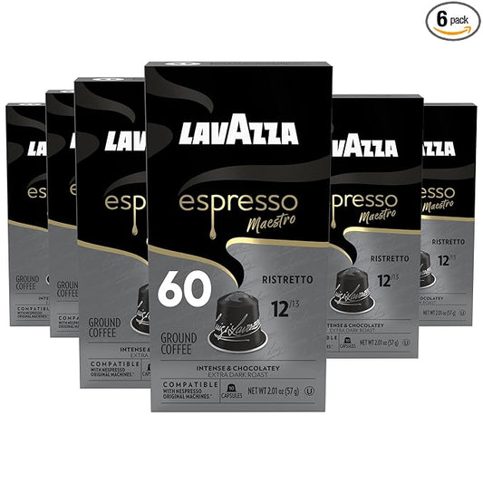 Lavazza Lavazza Ristretto Noble Dark Roast Coffee Capsules Compatible with Nespresso Original Machines, Ristretto, 10 Count (Pack of 6)