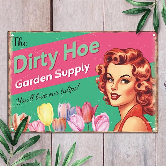 Dirty Hoe Garden Supply Retro Metal Sign Flowers Tulips Colorful Tin Sign For Garden Art Home Office Living Room Bar Cafe Club Wall Decor Hanging Painting 12 X 8 Inch - Image 7