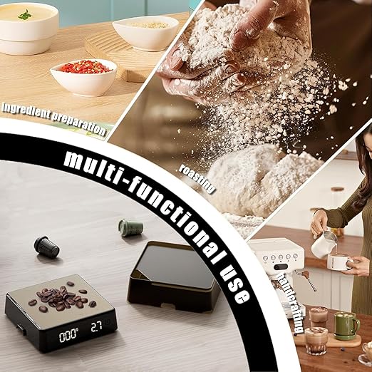 Coffee Scale with Timer - Espresso Scale with Timer Mini Rechargeable, Portable Small Compact for Coffee Beans, Grounds, Baking & Food, Spill-Free Notched Lid for Easy Pouring