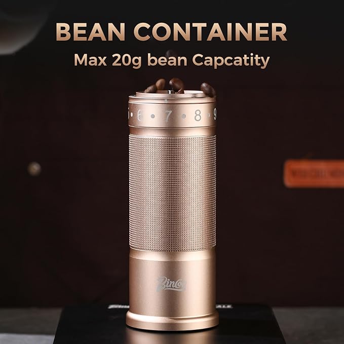 Bincoo Manual Coffee Grinder Manual Foldable Handle– Espresso Hand Coffee Grinder Burr,Compact and Portable for Home/Travel/Camping(Champagne)