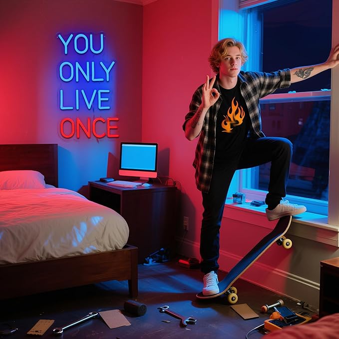 You Only Live Once Neon Sign for Wall Decor Dimmable Inspirational Led Sign for Bedroom Motivational Neon Light for Game Room Garage Man Cave Cafe Bar Club Party Decoration