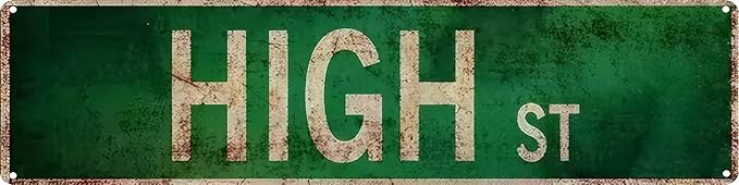 High St Metal Sign 4x16in Classic Street Plaque for Farmhouse Garage Kitchen Home Office Wall Decor Accessories