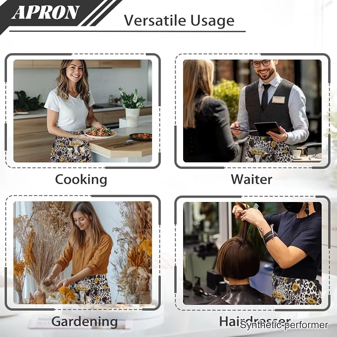 Waist Apron with 3 Pockets Waterproof 13 Inch Short Half Waist Aprons Women Men Server Aprons Waitress Waiter Apron - Image 5