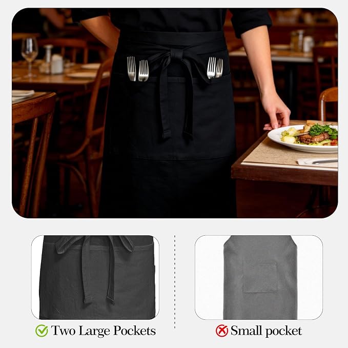 Cityelf Half Apron for Women Men Cotton Linen with 2 Large Pockets Waist Short Bistro Server Aprons Waiter Waitress Unisex - Image 6