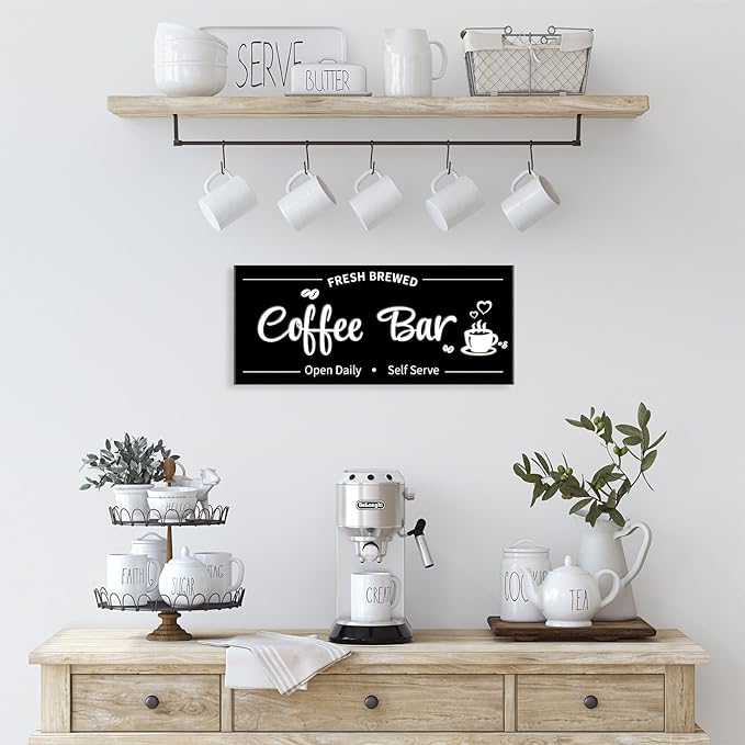Uflashmi Coffee Bar Sign Wall Decor, Coffee Signs for Cafe Station Bar Kitchen Decorations, Cafe Station Accessories Decor Wall Art, Black