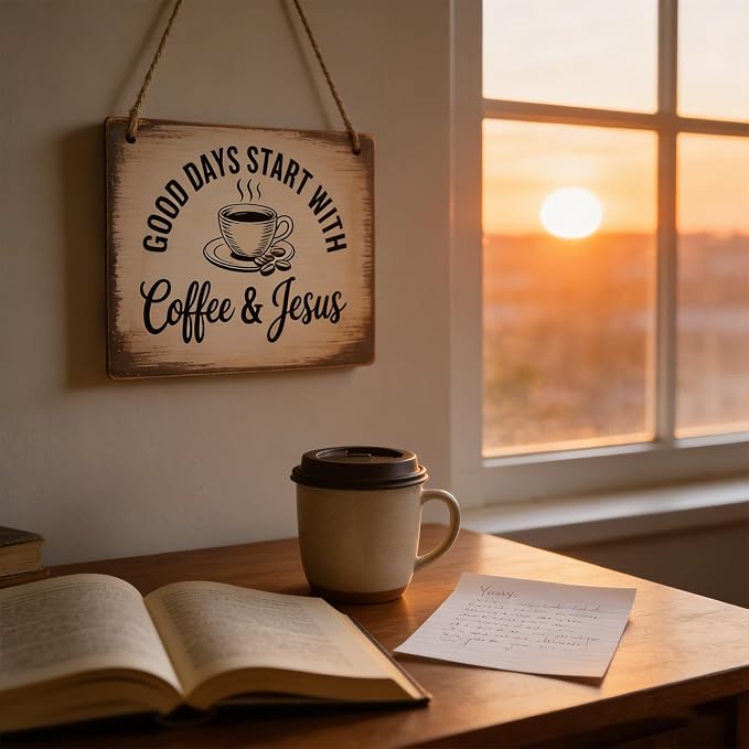 Coffee Signs, Good Days Start with Coffee and Jesus Sign, Wood Farmhouse Wall Sign Bar Decor for Kitchen, Home, Office, Cafe Station Housewarming Gift - Image 7