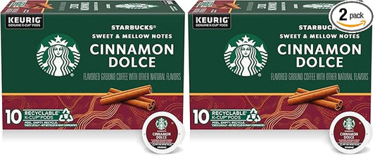 Starbucks K-Cup Coffee Pods, Cinnamon Dolce Flavored Coffee, Naturally Flavored, 100% Arabica, 1 box (10 pods) (Pack of 2)