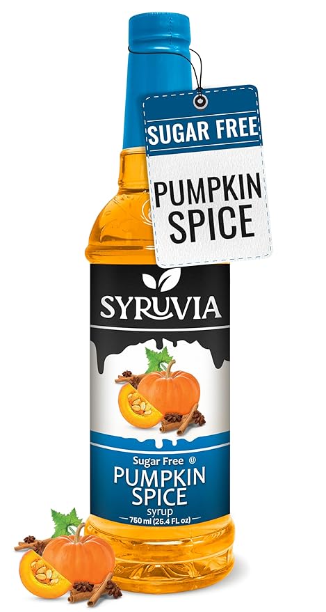 Syruvia Sugar Free Pumpkin Spice Coffee Syrup, Flavored Syrup for Drinks, Lattes, and Desserts – 25.4 fl oz