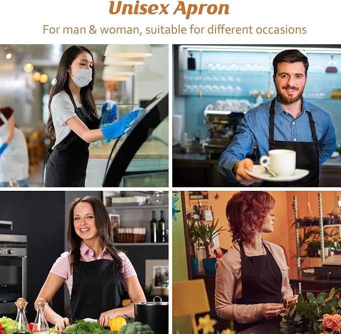 4 Pack Adjustable Apron, Black Apron with 2 Pockets, Machine Washable Apron Perfact for Cooking, Grilling, Dishwashing, Restaurant Work, Best Assistant for Chef Waiter Artist - Image 7
