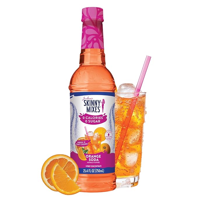 Jordan's Skinny Mixes Sugar Free Syrup, Orange Soda Flavor, Fruit Flavored Water Enhancer, Drink Mix for Iced Tea, Lemonade, Drinks, Low Calorie Water Flavoring, Dairy & Gluten Free Kosher, 25.4 Fl Oz by JordansSkinnyMixes