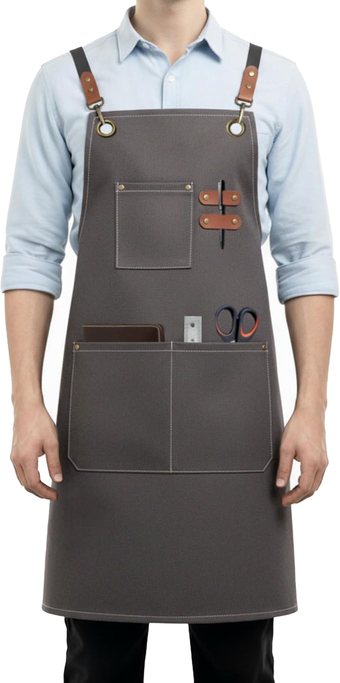 Aprons for Men Women with 3 Pockets, 16oz Cotton Canvas Chef Apron | Crossback Heavy Duty Kitchen Apron for Cooking, Durable Work Apron for Grilling, Baking, Hairstylist, Bartender, Barista, Art by Unknown