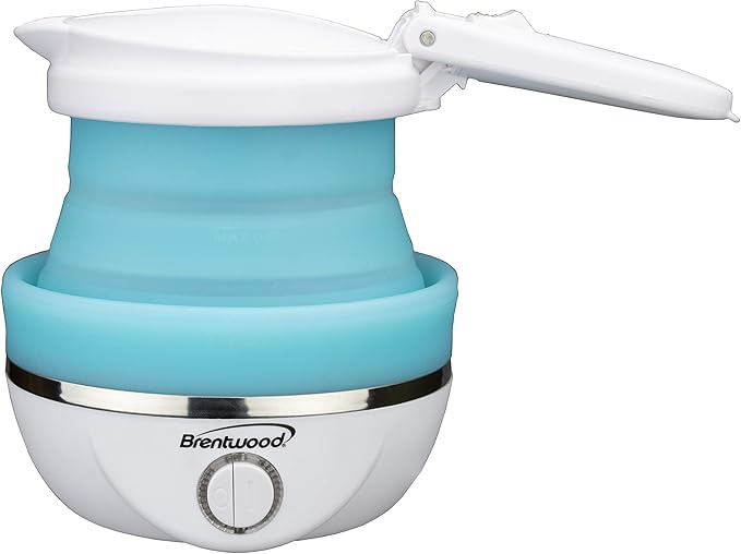 Brentwood KT-1508BL Dual Voltage 120/220 Volt Collapsible-Travel Kettle, 0.8 Liter, Blue