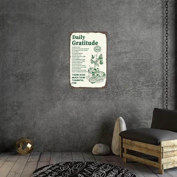 Daily Gratitude Metal Tin Sign 12x8 Inch Positive Decor Inspirational Encouragement Gifts For Men Women Coworker Mom Aunt Teacher Green Boho Home Decor Aesthetic Apartment Coffee Room Office Wall - Image 4