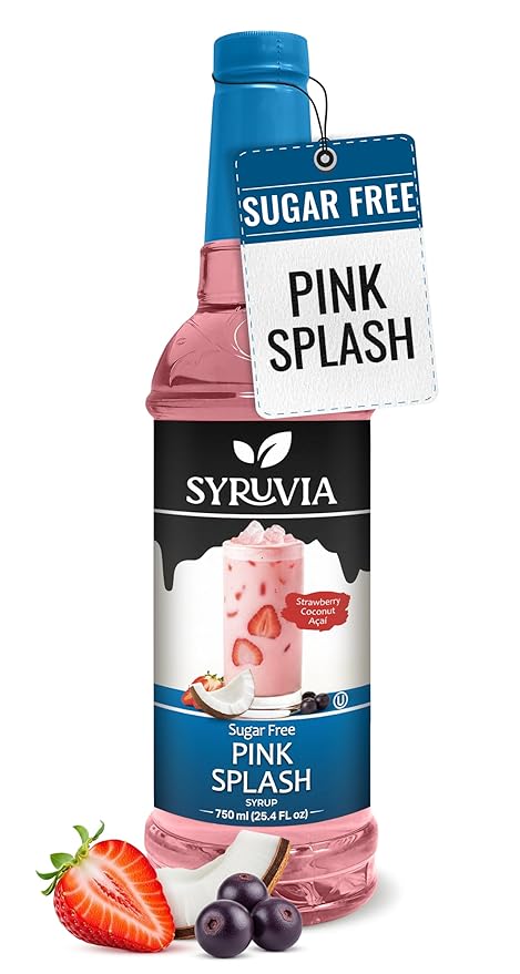 Syruvia Sugar Free Pink Splash Flavored Syrup for Drinks, Cocktails, Lemonades, Iced Teas and Desserts – 25.4 fl oz