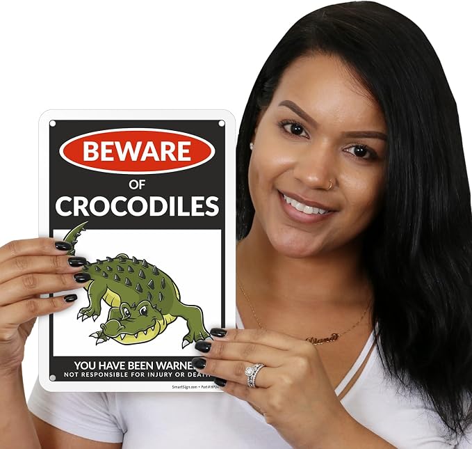 SmartSign Beware Of Crocodiles Warning Sign - 10"x7", 40 mil Laminated Rust-free Aluminum - Metal Signs for Wall Decor, Outdoors, Patio, Gifts, Cafe - Crocodile Theme, Made in USA - Image 2