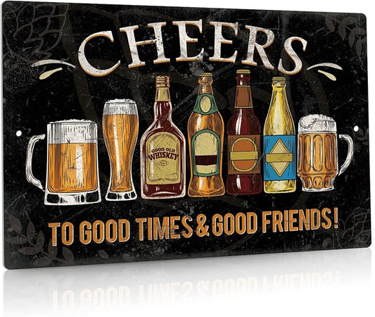 Putuo Decor Bar Signs For Home Bar Wall Cheers To Good Time To Good Friends Vintage Metal Tin Sign For Man Cave Decor 8x12 In