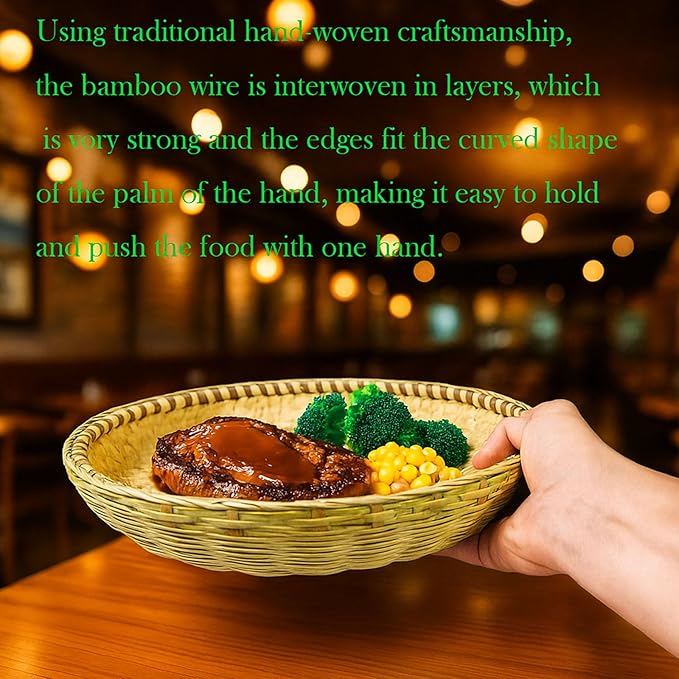 Bamboo Tray，Food Flatware trays，Bamboo and Rattan Fruit and Vegetable Basket with Flat Bottom,For Table, Kitchen,Outdoor Gathering and Dining Room Service or Decoration 2 Piece Set 餐厅服务托盘