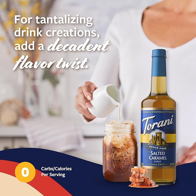 Torani Sugar Free Coffee Syrup, Salted Caramel 3-Pack, Zero-Calorie Flavoring for Drinks, Pumps Included, 25.4 Fl Oz Ea