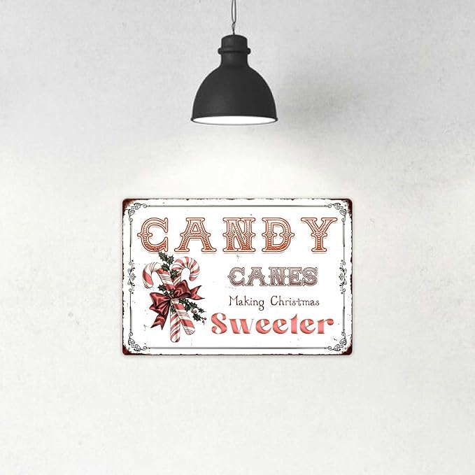 Candy Canes Making Christmas Sweeter Vintage Metal Tin Sign Home Wall Decor For Kitchen Bakery Coffee Bar Farmhouse Restaurants Cafe 8X12 Inch Christmas Decorations - Image 3