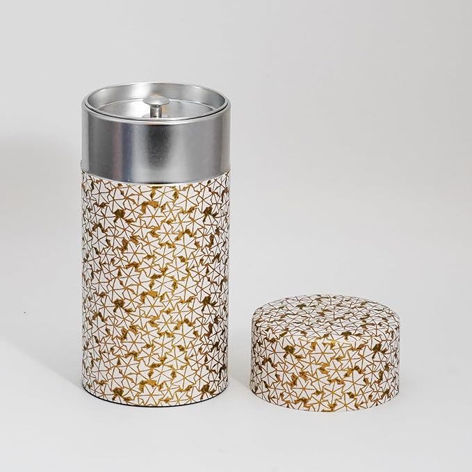 Kyoto Floral Tin Tea Canister - 7 oz Traditional Japanese Yuzen Paper Design, Airtight Storage for Fresh Tea Leaves, Ideal for Tea Ceremony Accessories Collection (Gold)