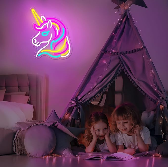 Basaneon Unicorn Neon Sign for Wall Decor, Dimmable Colorful Unicorn Neon Lights for Girls Room, USB Powered Unicorn Led Signs for Bedroom Kids Room, Perfect Gifts Unicorn Lights for Girls(13"*12.6")
