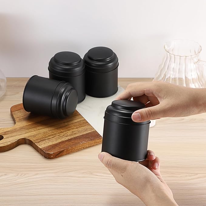 JUXYES 12 Pack Tea Tins Canister with Airtight Double Lids, 8 fl oz Loose Leaf Tea Storage Airtight Kitchen Canisters Tins Can Box for Storage Loose Tea Coffee Herbs and Spices, Black