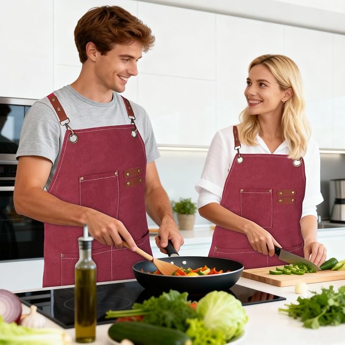 Aprons For Women Men With Large Pockets, Waterproof Cotton Chef Aprons For Cooking Server Grilling Bbq Kitchen - Image 6