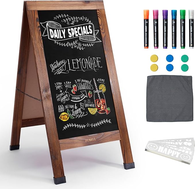Large Sandwich A-Frame Chalkboard Sign - 40 x 20 Inches Magnetic Wooden Chalk Board for Sidewalk, Stand up Double-Sided Outdoor Easel Display for Restaurant Cafe Shop Wedding Party or Business by Pubell