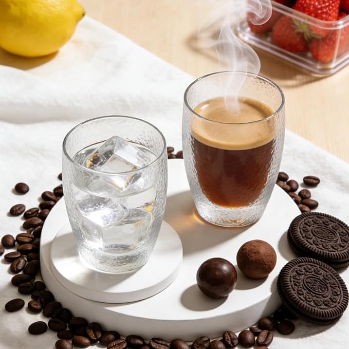 Double Wall Glass Coffee Mugs Set, Clear Insulated Glass Mugs for Hot Beverages, Suitable for Tea, Latte, Espresso, Cappuccino (15oz(4-pack))