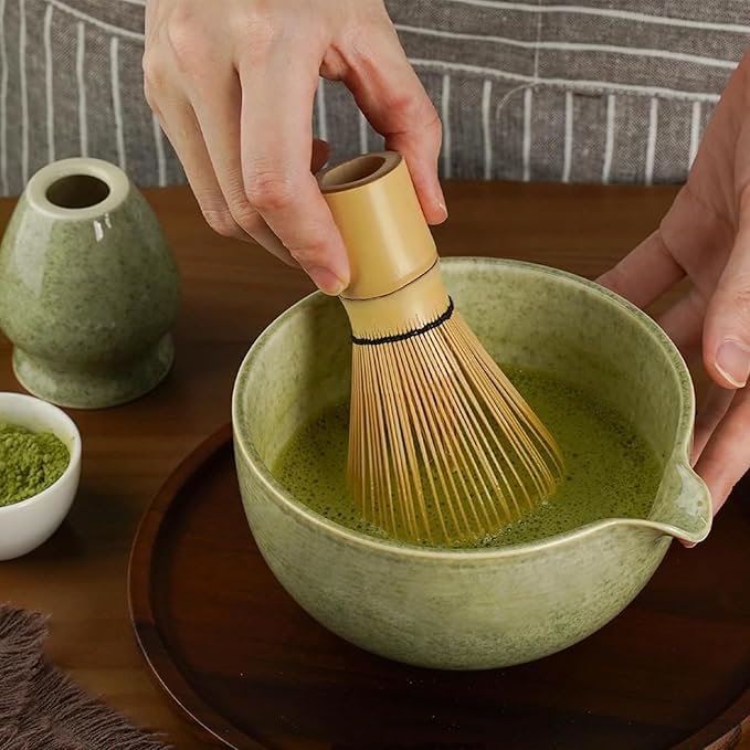 8 Pcs Matcha Whisk Set, Matcha Bowl with Spout, Matcha Whisk Holder, Scoop, Sifter, Matcha Kit for Ceremony, Gift for Matcha Lovers on Christmas, Birthday, Halloween