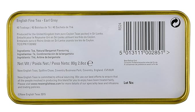 New English Teas Vintage Floral Tea Tin with 40 Earl Grey Teabags with Bergamot Flavouring