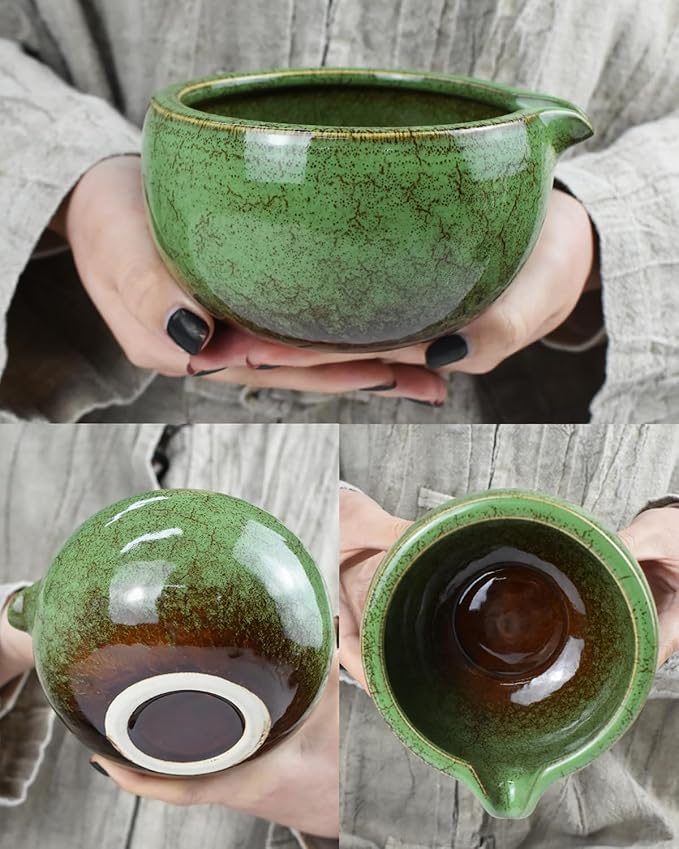 Artcome Matcha Tea Set – 20.2oz Premium Matcha Bowl with Spout, Whisk, Scoop, Whisk Holder & Brewing Guide – Authentic Japanese Tea Ceremony Tools for Perfect Matcha Preparation, Green