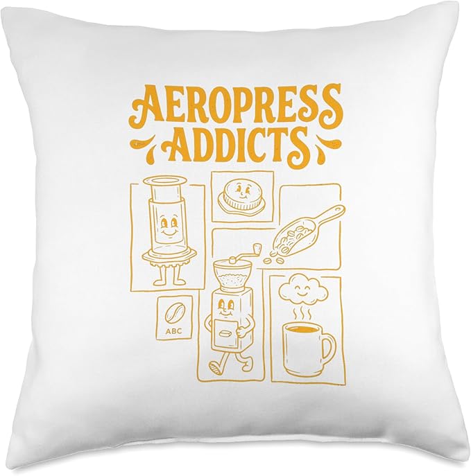 Kawaii Coffee Brewing Characters Shirts AeroPress Addicts Throw Pillow