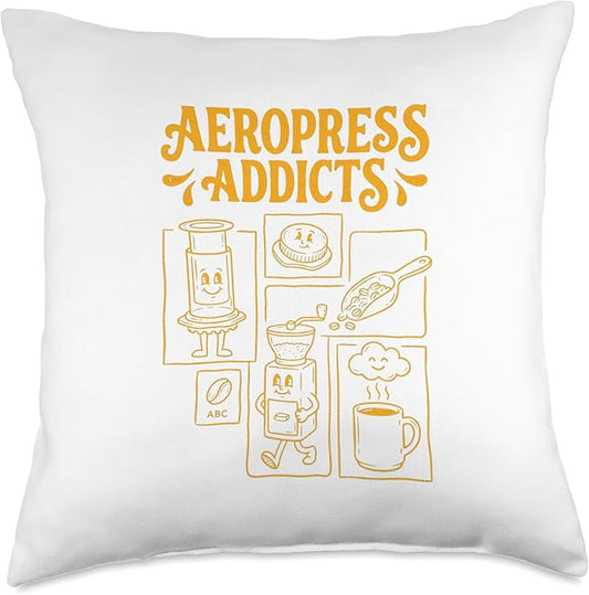Kawaii Coffee Brewing Characters Shirts AeroPress Addicts Throw Pillow