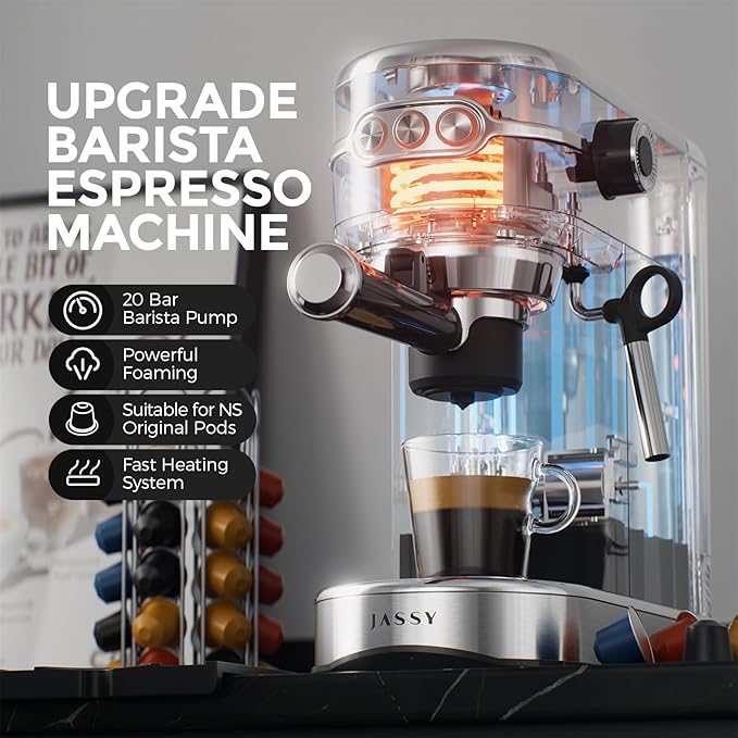 20-Bar Espresso Machine & Coffee Machine – Compatible with N Espresso Capsule & Coffee Ground,Stainless Steel Milk Frother – 34 oz Espresso Cup - Latte Machine & Cappuccino Machine