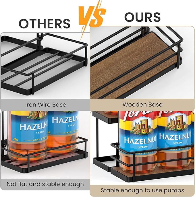 THYGIFTREE Coffee Syrup Rack Organizer 6 Bottle Syrup Holder Stand, 2-Tier Bottle Rack Storage Shelf for Kitchen Coffee Bar Station, Tabletop Bottle Display