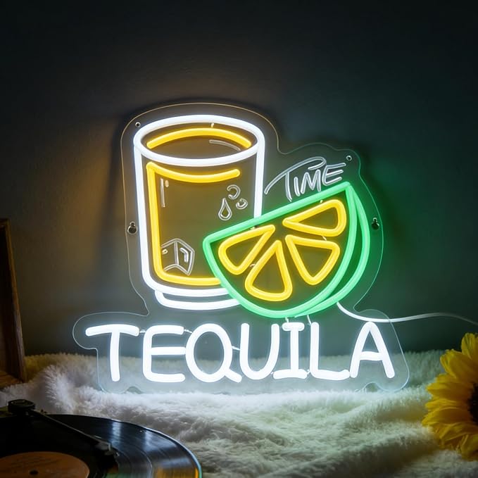 Tequila LED Neon Sign, Tequila Cup and Lemon Slice Shaped Neon Light, USB Powered Decorative Light for Bar Party Home Living Room Drink Theme Wall Table Decor, 13.8 x 12.2 In - Image 2