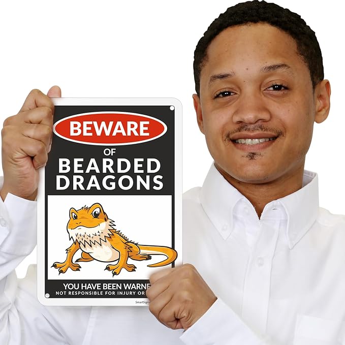 SmartSign Funny Beware Of Bearded Dragons Warning Sign - 10"x7", 40 mil Laminated Rust-free Aluminum - Metal Signs for Wall Decor, Outdoor, Patio, Gifts, Cafe - Dragon Theme, Made in USA - Image 2