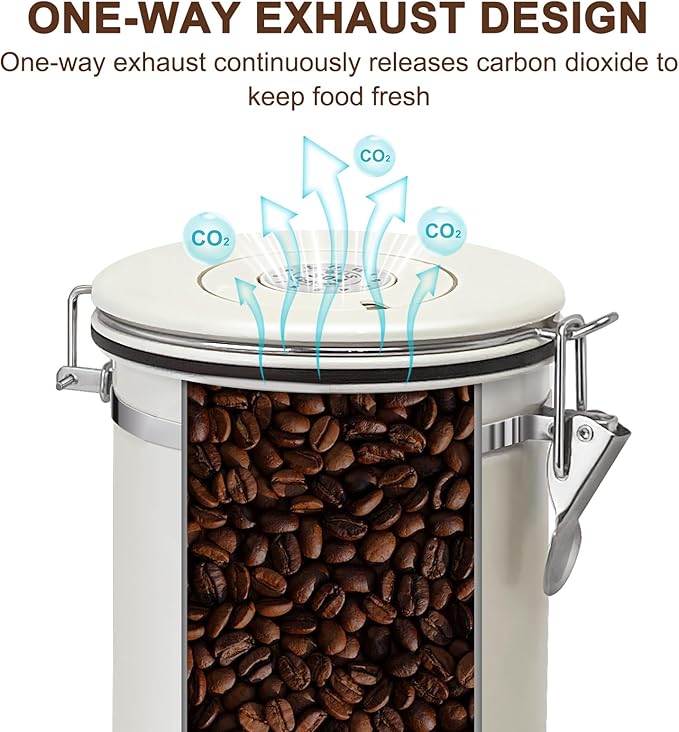 1.2L Airtight Vacuum Coffee Canister, Stainless Steel Storage Container for Coffee Beans and Grounds with Scoop.Suitable for coffee powder, coffee beans, rice, tea leaves, sugar, flour, and grains