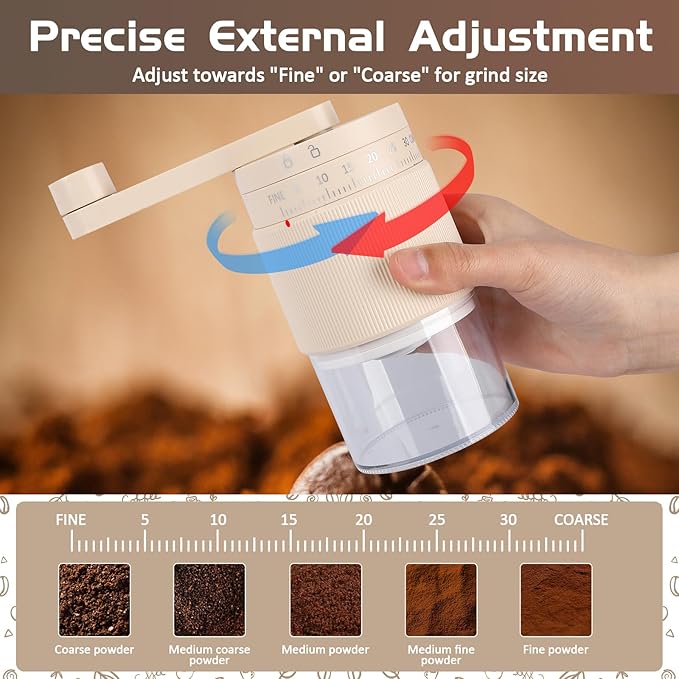 Manual Coffee Grinder, Adjustable Ceramic Burr Coffee Grinder with Detachable Handle, Portable Coffee Mill for Espresso, Pour Over, French Press, Camping-F