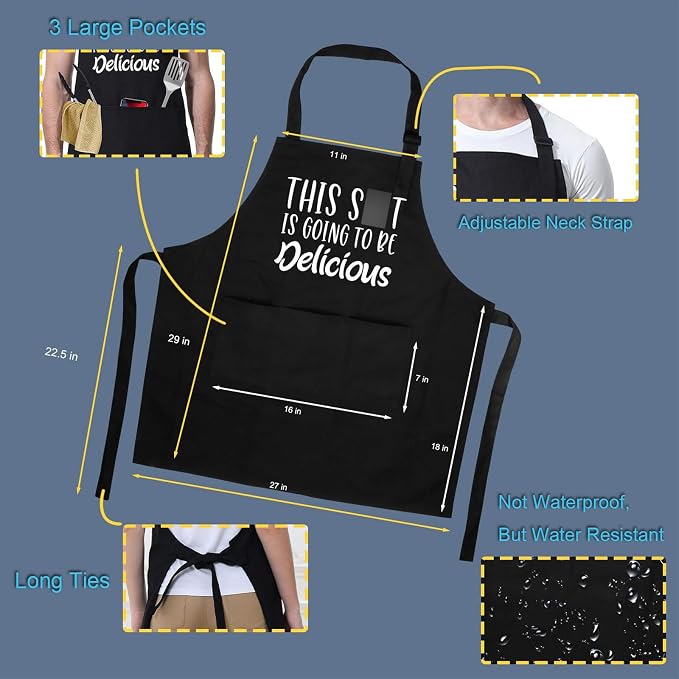 Miracu Funny Cooking Aprons for Women, Funny Baking Aprons for Men Dad, Mens Cooking Gifts for Bakers Husband Boyfriend - Fathers, Mothers Day, Birthday Kitchen Gifts for Men, BBQ Grilling Presents - Image 3