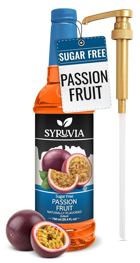 Syruvia Sugar Free Passion Fruit Flavored Syrup for Drinks, Cocktails, Lemonades, Iced Teas and Desserts – 25.4 fl oz, With Pump by SYRUVIA