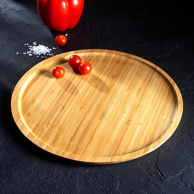 JOIKIT 3 Pack 10 Inch Bamboo Round Platter, Fine Polished Round Wood Plates Bamboo Serving Tray for Holding Fruit, Bread, Cheese, Nut, Coffee, Tea, Plant Saucer