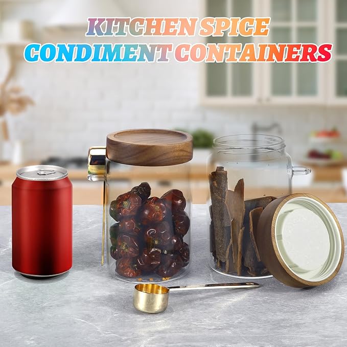 30oz Glass Storage Jar with Airtight Lids Spoons Glass Coffee Ground Canister Glass Sugar Container for Cookies Beans Nut Pasta Candy Spice Rice Loose Tea (900ml/30oz-1 pack)