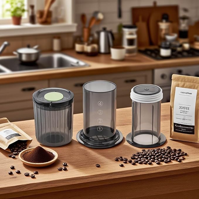 Portable Coffee Maker for Camping & Travel, Aeropress Coffee Maker, Manual Espresso Machine Coffee Press – 3 In 1 Brew Method Combines French Press, Espresso, Full Bodied Coffee Without Grit