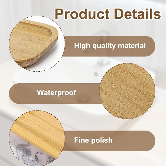 Bamboo Bathroom Tray, 7.9 x 5.1 x 0.8 Inch Wooden Vanity Tray Bathroom Counter Tray for Home Toilet Tank Perfume Cotton Swabs Cosmetic Lotion Organizing