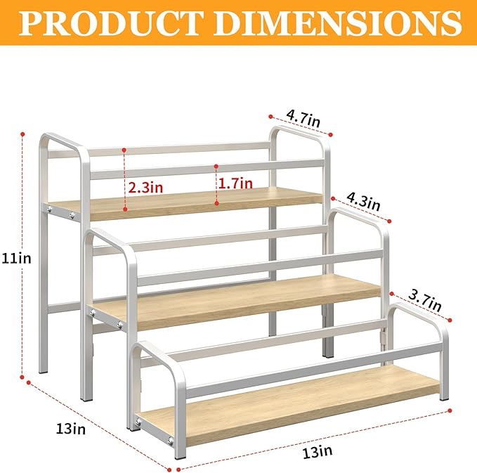 Coffee Syrup Organizer 3-Tier, 12 Bottles Capacity Coffee Syrup Rack, Syrup Stand for Spice, Wine, Liquor, Bottle, Coffee Bar Station Racks Magnetic, No installation (Light-colored wood, White)
