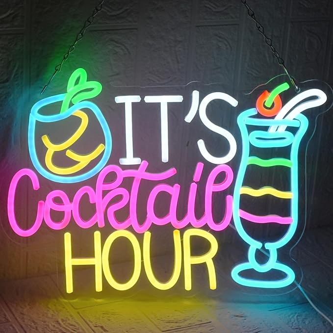Cocktail Neon Sign It's Cocktail Hour Neon Light USB Dimmable LED Beer Signs for Beer Bar Coffee Cafe Home Pub Man Cave Stores Hotel Party Window Wall Decor Restaurant