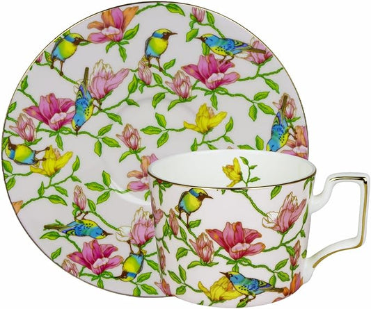 Vintage 8 Ounces Teacup and Saucers Set Floral Tea Cups Set Bone China TeaCups Coffee Tea Cup for Tea Party Women Mom (Pink)